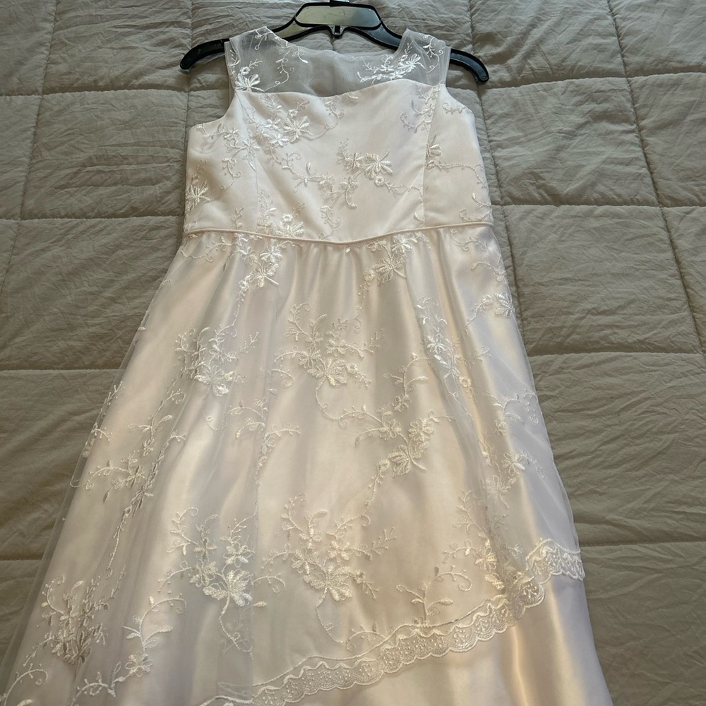 Elegant White Floral Embroidered Kids Dress